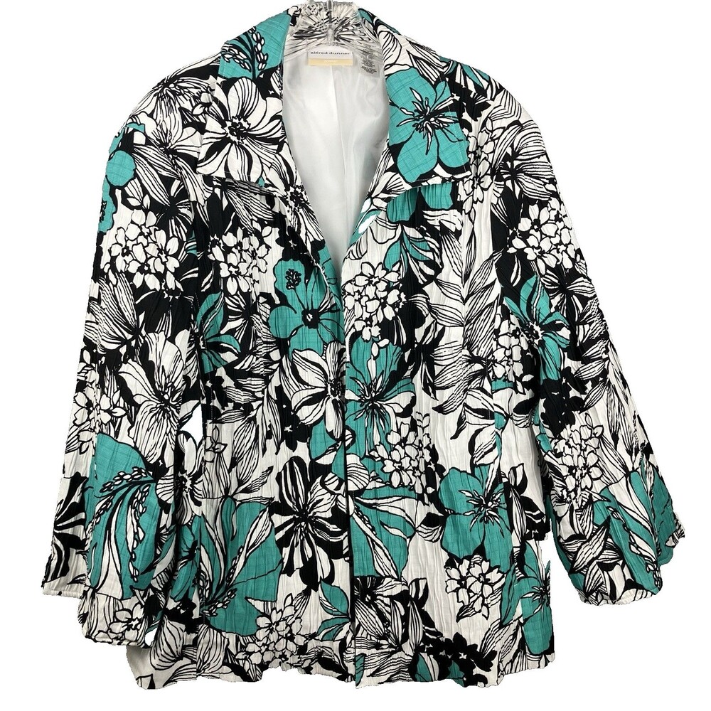 Women's Plus Size 22W Teal Floral Alfred Dunner Jacket Blazer Tropical Career